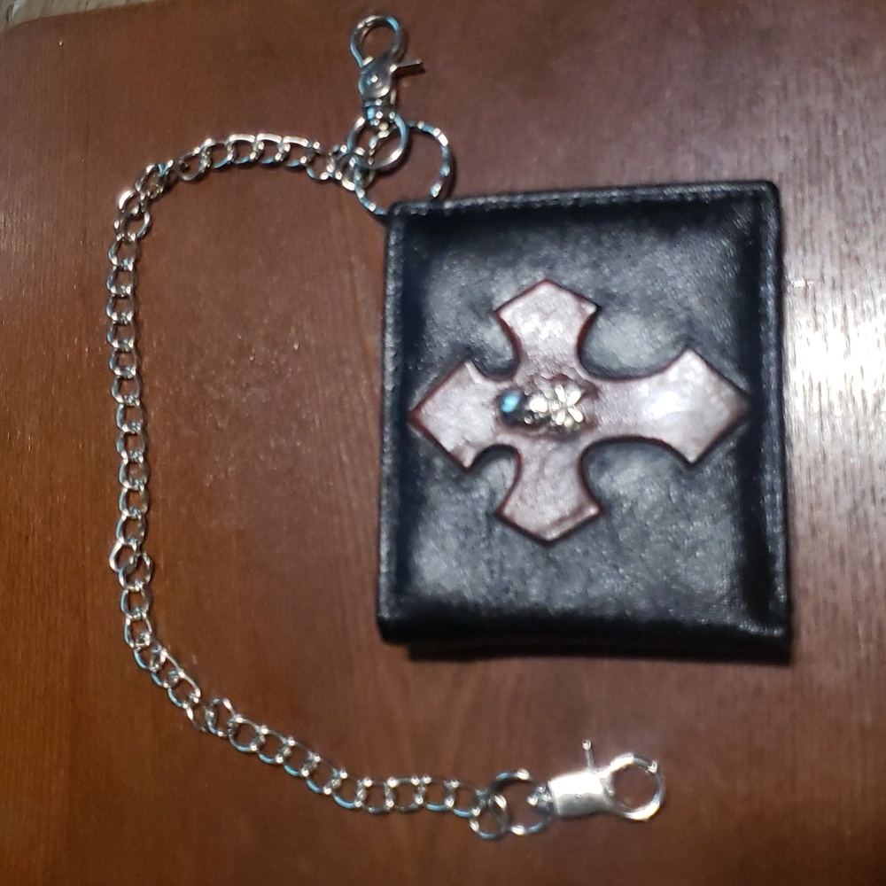 Leather biker wallet with chain